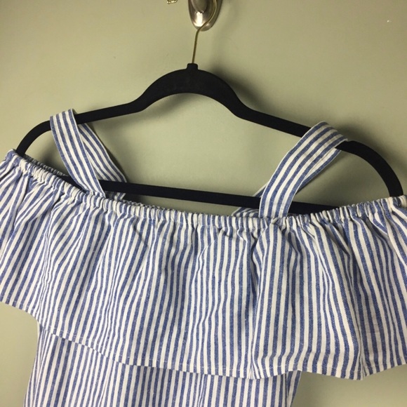 J Crew Factory Striped Flounce Cold Shoulder Linen Blend Top Size 0 - Picture 4 of 8